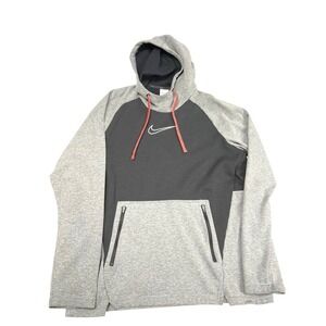 Nike Therma-Fit Hoodie Men Large Gray Black Pullover Swoosh Zip Pocket